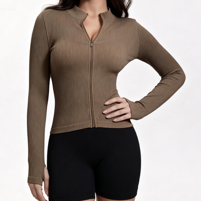 Women Ribbed Long Sleeve Zip U - Yoga In Fitness recension och pris